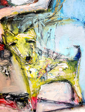 Load image into Gallery viewer, Original painting "Dogs, Metronomes and Peeling Paint" oil on birch panel, 8" x 10"