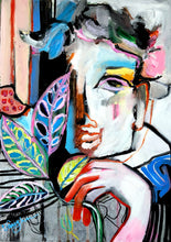 Load image into Gallery viewer, Abstract painting of a man with colorful flowers and leaves