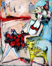 Load image into Gallery viewer, Original painting "Dogs, Metronomes and Peeling Paint" oil on birch panel, 8" x 10"