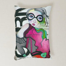 Load image into Gallery viewer, Artful printed lumbar pillow with two separate designs. 13" x 21"