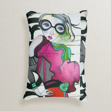 Load image into Gallery viewer, Artful printed lumbar pillow with two separate designs. 12" x 16"