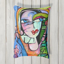 Load image into Gallery viewer, Artful printed Outdoor lumbar pillow with two separate designs. 12" x 16"