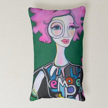 Load image into Gallery viewer, Artful Pillow, home accent, 13" x 21" lumbar, "Empower Love" side 1, "The Get Down" side 2