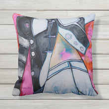 Load image into Gallery viewer, Artful Pillow, OUTDOOR, 16" x 16", "Lost and Found" side 1 "The Fabrication" side 2