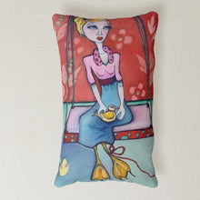 Load image into Gallery viewer, Artful printed lumbar pillow with artwork by Liz Vaughn. 13" x 21"