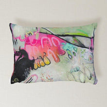 Load image into Gallery viewer, Artful printed lumbar pillow with two separate designs. 12" x 16"