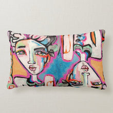 Load image into Gallery viewer, Artful Pillow, home accent, 13" x 21" lumbar, "Red Flower Garden" horizontal side 1 "High Desert Beauty" side 2