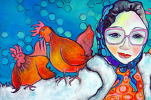 Load image into Gallery viewer, Printed Art Card, "Molly's Chickens", 4"x 6" x 1.0 mm thick substrate paper, Collectible, Frameable