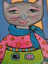 Load image into Gallery viewer, Original painting "Mrs. Trouble", oil on birch panel, 6" x 12"