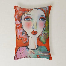 Load image into Gallery viewer, Artful printed lumbar pillow with two separate designs. 12" x 16"