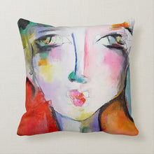Load image into Gallery viewer, Artful printed pillow with two separate designs. 16" x 16"