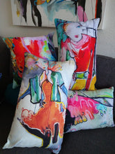 Load image into Gallery viewer, Artful Pillow, home accent, 13" x 21" lumbar, "Empower Love" side 1, "The Get Down" side 2