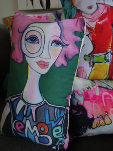 Artful Pillow, home accent, 13" x 21" lumbar, "Empower Love" side 1, "The Get Down" side 2