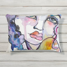 Load image into Gallery viewer, Artful Pillow, OUTDOOR, 12" x 16" lumbar, "Watercolor" side 1 "E Squared" side 2