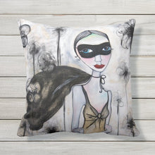Load image into Gallery viewer, Artful printed outdoor pillow with two separate designs. 16" x 16"