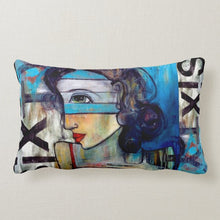 Load image into Gallery viewer, Artful Pillow, home accent, 13" x 21" lumbar, "Sixty" horizontal side 1 "Sixty" vertical side 2