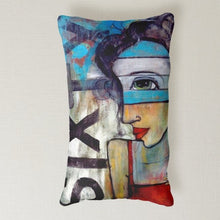 Load image into Gallery viewer, Artful Pillow, home accent, 13" x 21" lumbar, "Sixty" horizontal side 1 "Sixty" vertical side 2