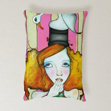 Load image into Gallery viewer, Artful printed lumbar pillow with two separate designs. 12" x 16"
