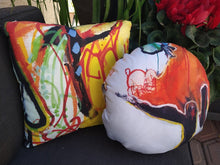 Load image into Gallery viewer, Artful Pillow, home accent, 16" x 16", "Abstracting Yellow" side 1, "The Show" side 2