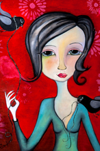 Load image into Gallery viewer, Printed Art Card, "Birds and Twigs", 4"x 6" x 1.0 mm thick substrate paper, Collectible, Frameable