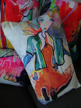 Load image into Gallery viewer, Artful printed lumbar pillow with two separate designs. 13" x 21"