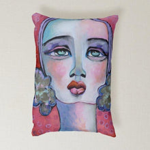 Load image into Gallery viewer, Artful printed lumbar pillow with two separate designs. 12" x 16"