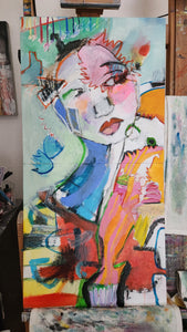 Original painting "King of The Paper Airplanes", oil on birch panel, 16" x 32"