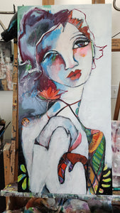 Original painting "King of The Paper Airplanes", oil on birch panel, 16" x 32"