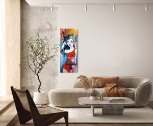 Original painting "The Curious Elixir of Shadow Work", oil on canvas, 18" x 36"