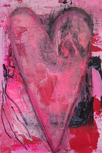 Original painting "Pink Skateboard Heart"  oil on birch panels, 4" x 6"