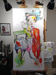 Original Painting, "Pretty Buildings", oil on canvas, 24" x 48"