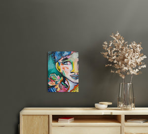Original painting "Unmasked" oil on canvas, 6" x 8"