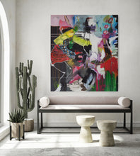 Load image into Gallery viewer, Modern interior with abstract artwork on the wall, bench, and decorative items.
