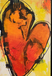 Original painting "Yellow Skateboard Heart"  oil on birch panels, 4" x 6"
