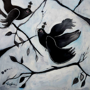 Original painting "Snow Birds" oil on canvas panel, 12" x 12"