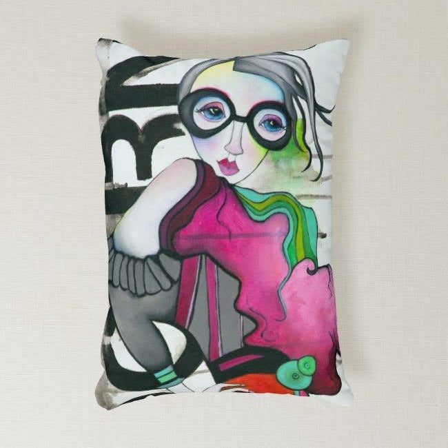 Artful printed lumbar pillow with two separate designs. 13