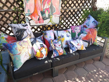 Load image into Gallery viewer, Artful Pillow, OUTDOOR, 20&quot; x 20&quot;, &quot;The Get Down&quot; side 1 &quot;The Get Down Crop&quot; side 2
