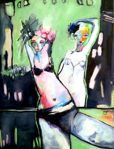 Original painting "Behind The Skirt", oil on canvas, 18" x 24"