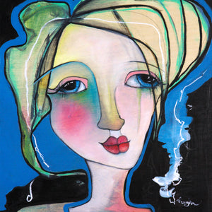 Original painting "Consuming The Blue" oil on birch panel, 12" x 12"