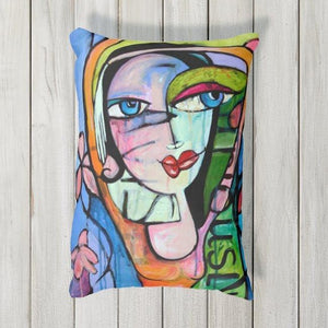 Artful printed Outdoor lumbar pillow with two separate designs. 12" x 16"