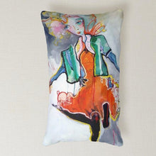 Load image into Gallery viewer, Artful printed lumbar pillow with artwork by Liz Vaughn. 13&quot; x 21&quot;
