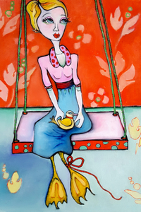 Printed Art Card, "Go Fish", 4"x 6" x 1.0 mm thick substrate paper, Collectible, Frameable
