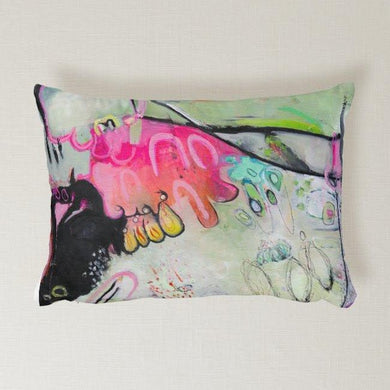 Artful printed lumbar pillow with two separate designs. 12