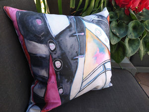 Artful Pillow, OUTDOOR, 16" x 16", "Lost and Found" side 1 "The Fabrication" side 2