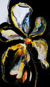 Original painting "Noir in Yellow", oil on birch panel, 6" x 24"