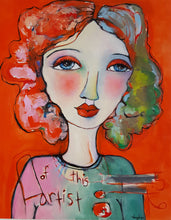 Load image into Gallery viewer, Artful Pillow, home accent, 12&quot; x 16&quot; lumbar, &quot;Of This Artist Red&quot; side 1 &quot;Of This Artist Sketch&quot; side 2
