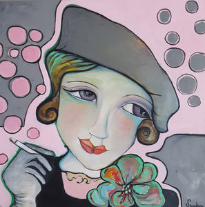 Original painting "Old Hollywood Meets Old Tucson", oil on birch panel, 10" x 10"