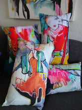 Load image into Gallery viewer, Artful Pillow, home accent, 13&quot; x 21&quot; lumbar, &quot;Empower Love&quot; side 1, &quot;The Get Down&quot; side 2
