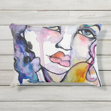Load image into Gallery viewer, Artful Pillow, OUTDOOR, 12&quot; x 16&quot; lumbar, &quot;Watercolor&quot; side 1 &quot;E Squared&quot; side 2

