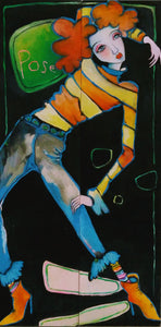 Original Painting, "Pose", oil on birch panel,  two panels, each 6" x 24"